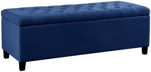Madison Park 49" Upholstered Storage Bench, Button Tufted End of Bed Bench with Storage, Dual Spring Soft-Close Lid, Bedroom Bench for Queen King Bed, Entryway Living Room, Grey