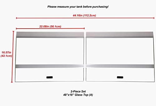 H2Pro 48x18 Glass Canopy 2 Piece Set for 75/90/110 Gallon Aquarium Fish Tank (22.08 x 16.57 x 0.16in)
