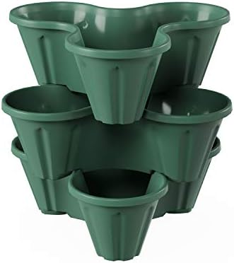 Set of 3 Stacking Planter Tower - 3-Tier Space Saving Flower Pots - Indoor/Outdoor Vertical Herb and Vegetable Planter by Pure Garden (Hunter Green)