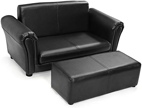 HONEY JOY Kids Sofa, 2 Seat Toddler Couch Lounge Bed with Ottoman, Sturdy Wood Construction