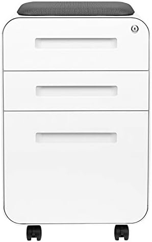 Laura Davidson Furniture STOCKPILE Curve Seated 3-Drawer Mobile File Cabinet with Removable Magnetic Cushion Seat - Metal Filing Cabinet