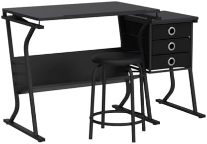 Topeakmart Height Adjustable Drafting Table Art Craft Desk Work Station Hobby Design Studio Tiltable Tabletop Drawing Desk with Stool & Storage