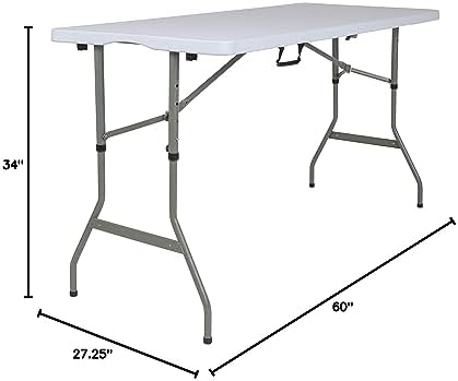 EMMA + OLIVER 5-Foot Granite White Adjustable Bi-Fold Plastic Folding Table | Lightweight, Easy Storage, Event and Banquet Table