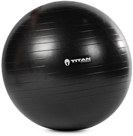 Titan Fitness 65cm Black Exercise Stability Ball, 25.6" Diameter Inflatable Yoga Ball for Home Gym Workouts, Resistance Exercises