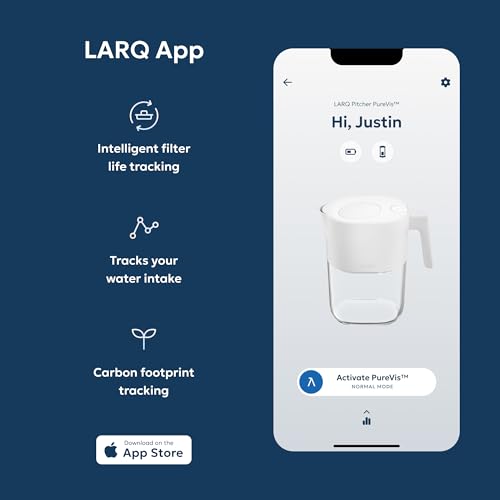 LARQ PureVis 3-in-1 Water Filter Pitcher, UV-C Purifier & App, 8 Cup,M.Blue | Water purifier pitcher & fridge water jug: removes lead & PFAS, keeps minerals, self-cleans UV-C, tracks filter life & intake