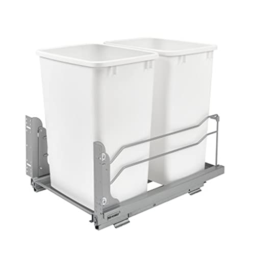 Rev-A-Shelf Double Pullout Trash Can w/Soft-Close Slides, 14.5" Min Opening | Large Capacity Garbage/ Recycling Waste Bins for Under Kitchen Cabinets, Heavy Gauge Wire Construction, 53WC-1835SCDM-217