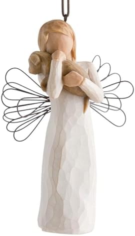Willow Tree Angel of Friendship Ornament, Sculpted Hand-Painted Figure | Angel Holding a Brown Dog, Cream Dress and Wire Wings, Gift of Friendship