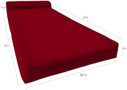 D&D Futon Furniture Sleeper Chair Folding Foam Bed, Portable Studio Guest Sofa Beds 6 x 36 x 70 Red