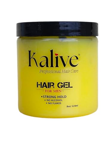 KALIVE Men's Hair Styling Gel 8 oz, Strong-Hold and Light Shine all day, No Flaking.
