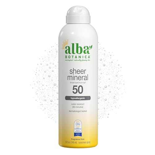 Alba Botanica Sheer Mineral Sunscreen Spray, SPF 30, Fragrance-Free Broad Spectrum, Water Resistant and Biodegradable, 5 fl. Oz. Bottle