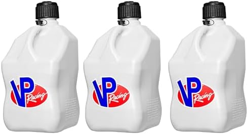 VP Racing Motorsport 5.5 Gallon Square Even-Density Plastic Utility Jug White (3 Pack). Features a Close-Trimmed Cap and Neck for Tighter Seal