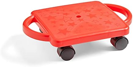 hand2mind Red Indoor Scooter Board with Handles, Sit Down Floor Scooter, Gym Activities for Kids, Indoor Sport Recess Games