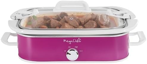 MegaChef 3.5 Quart Rectangle Casserole Slow Cooker with 3 Temperature Settings, Carry Handles and Locking Tempered Glass Lid (Cream)