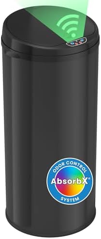 iTouchless 13 Gallon Touchless Sensor Kitchen Trash Can with Odor Control System, Brushed Stainless Steel, Round Garbage Bin for Home or Office - IT13RCB