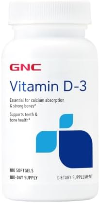 GNC Vitamin D3 50mcg Supplement, 180 Softgels, 180 Servings