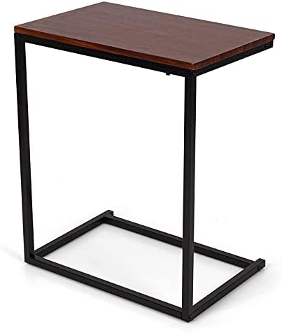 Tangkula C Shaped End Table, Couch Sofa Side TV Tray for Coffee Snack Laptop, Vintage Bedside Table for Living Room, Bedroom