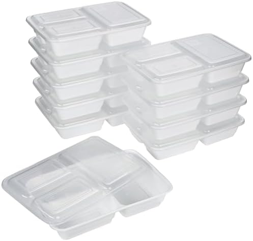 GoodCook Food Storage Containers for Meal Prep Rectangle Three Compartments & Made without BPA, 20-Piece, White