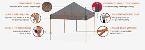 E-Z UP Vantage Instant Shelter Canopy, 10' x 10', Steel Gray Powder-Coated Steel Frame with Wide-Trax Roller Bag & 4 Piece Spike Set, Black