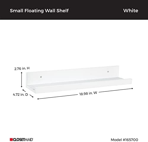 ClosetMaid Floating Shelf with Ledge, Wall Mount, 19 in., for Living Room, Bedroom, Office, Hallway, Storage & Decoration, White Finish