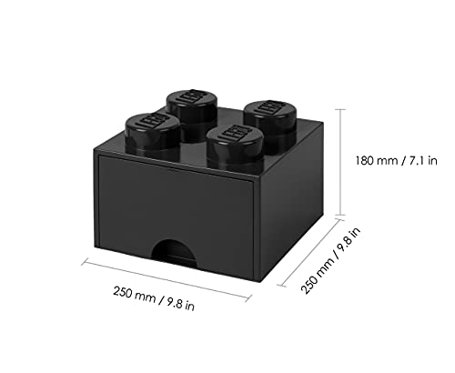 LEGO Brick Drawer, 4 Knobs, 1 Drawer, Stackable Storage Box, Black