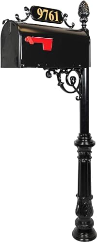 Charleston Black Mailbox System (Standard) | Cast aluminum curbside mailbox post kit features a standard black mailbox, custom address plate