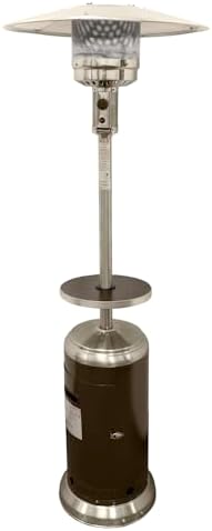 Hiland HLDS01-SSHGT 48,000 BTU Propane Patio Heater with Wheels and Table, Large, Hammered Bronze/SS