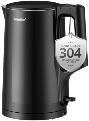 Comfee 1.7L Stainless Steel Electric Tea Kettle, BPA-Free Hot Water Boiler, Cordless with LED Light, Auto Shut-Off and Boil-Dry Protection