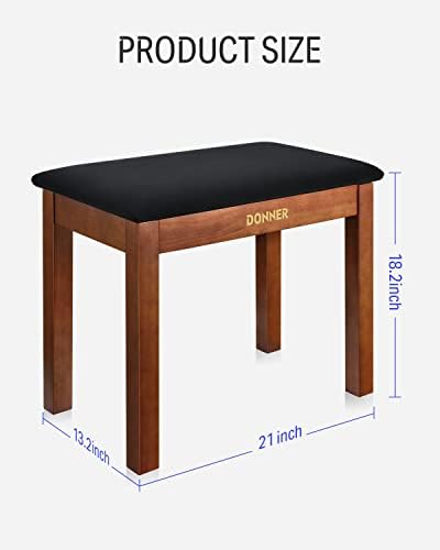 Donner Piano Bench with Storage, Solid Wood Keyboard Bench Piano Bookcase Stool Chair Seat with High-Density Sponges Pad, Black