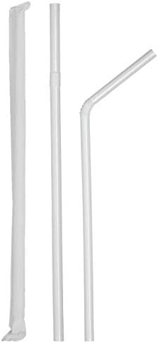 Comfy Package Individually Wrapped Disposable Plastic Flexible Drinking Straws - BPA Free - White [380 Pack]