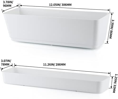 Skelang 3 Pcs Rectangular Plant Pot, 12" Watering Container with Drainage Hole, Window Planter Box with Saucer for Succulents, Flowers, Indoor Plants