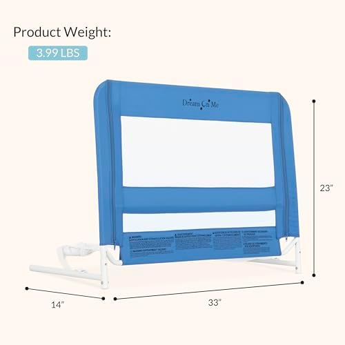 Dream On Me Mesh Security Bed Guard Rail for Toddlers 2–5 Years, Fits Twin–King Beds, Reinforced Anchor System, 2 Adjustable Heights, Blue