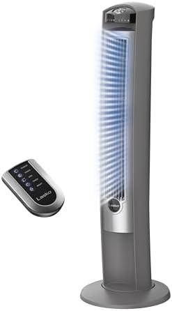 Lasko Oscillating Tower Fan with Remote - 42" - T42951 - Silver | Quiet Standing Fan for Bedroom, Office, and Home, 3 Speeds, Timer, Powerful Cooling Air, Nighttime setting, Space-Saving