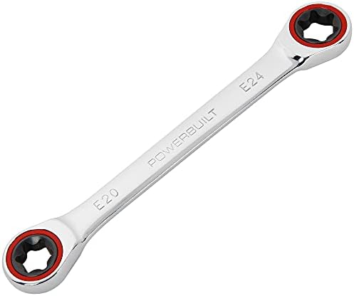 Powerbuilt E10/E12 Ratcheting Double Box-End E-Torx E-Star Wrench, 72-Tooth Ratcheting Wrench with 5-Degree Swing for Tight Spaces - 641760