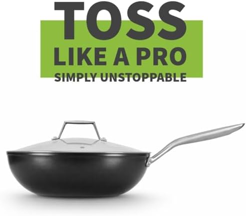 TECHEF - Onyx Collection, 12-Inch Nonstick Flat Bottom Wok/Stir-Fry Pan - PFOA Free, Dishwasher and Oven Safe, Made in Korea