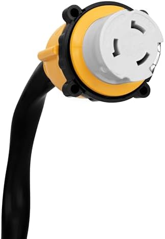 Camco Power Grip 25-Ft 50 Amp RV Extension Cord - NEMA 14-50P Male & FSS2-50R Locking Female Connectors - Rated for 125/250 V/12,500 W - Features Copper 6/3 + 8/1-Gauge Wires for Conductivity (55542)