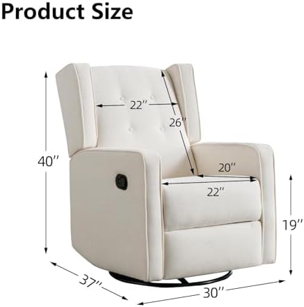 CANMOV Swivel Rocker Recliner Chair, Nursery Glider Chair, Nursery Rocking Chairs, Manual Reclining Chair, Grey