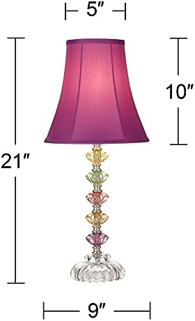 Bohemian 21" High Table Lamp Glass Stacked Traditional Modern Colored | Orchid Pink Chic Multi Kids Girls Living Room Bedroom Bedside House Nightstand Office Home Family Bell Shade