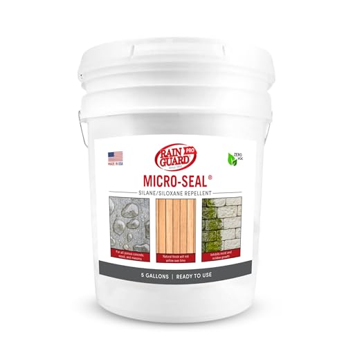 Rainguard Pro Micro-Seal, Wood & Masonry Surface Sealer, 5 Gallons | For Water & Weather Damage, All Porous Surfaces, Silane Siloxane Water Repellent, Clear Natural Finish, Ready To Use