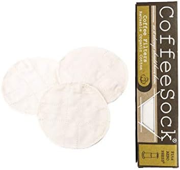 CoffeeSock ’The Original’ Reusable 100% Organic Cotton Coffee Filters - 3 pack Aeropress® Filters Disc fit | Coffee Sock Cloth Coffee Filter