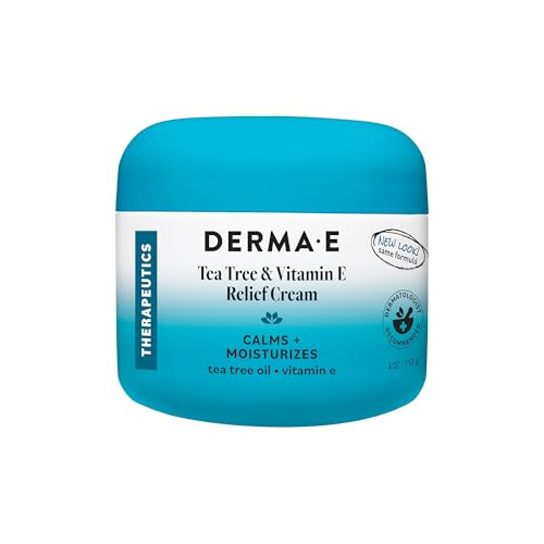Derma E Tea Tree and Vitamin E Relief Cream – Deeply Moisturizing Tea Tree Lotion – Vitamin E Cream Soothes, Calms and Nourishes Dry, Irritated Skin, 4 oz