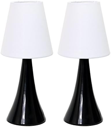 Simple Designs LT2014-WHT-2PK Valencia Brushed Nickel Mini Touch Table Lamps with Fabric Shades, White (Pack of 2)
