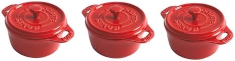 STAUB Ceramic Dutch Oven 3-piece Mini Round Cocotte, Dark Blue