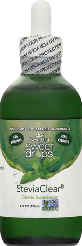 SweetLeaf Stevia Drops Liquid Sweetener, SteviaClear - 4 Fl Oz, Pack of 1 | Unflavored Sweet Drops, Organic Stevia Leaf Extract, Zero Calorie, No Erythritol, Sugar Substitute, With Dropper