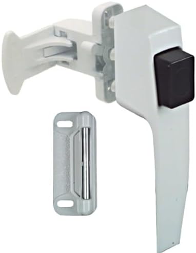 National Hardware Pushbutton Door Latch, 1-3/4 in, Zinc Die Cast, White | Push Button Release Fits Screen and Storm Doors 5/8 in to 2 in Thick; Interior Lock, Screws Included