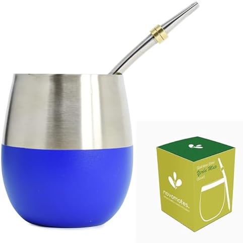 Novomates [NEW] Mate Cup and Bombilla Set - Mate Gourd - Includes Double Wall Stainless Steel Yerba Mate Tea Cup with Stanley Steel Mate Straw –