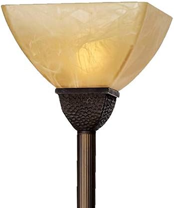 Antonio 71 1/2" Tall Bronze and Champagne Glass Torchiere Floor Lamp | Rustic Farmhouse Mission Roman 3-Light Frosted Amber Shade for Living Room
