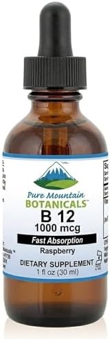 Pure Mountain Botanicals B12 1000 mcg - B12 Complex - Natural Berry Flavor - 30 Servings - Liquid Drops Vitamin - Kosher Supplement