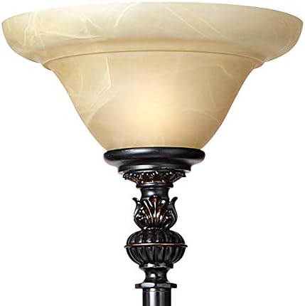 Kathy Ireland Sonnett 72" Tall 3-Light Torchiere Floor Lamp Living Room | Industrial Vintage Tree Standing Bronze Brown Champagne Alabaster Glass