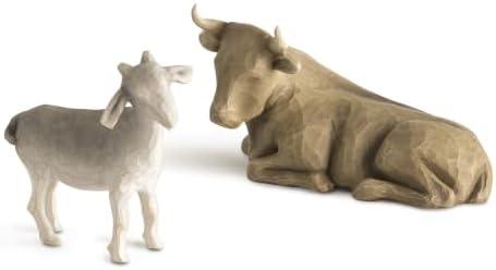 Willow Tree Ox and Goat, Sculpted Hand-Painted Nativity Figures, 2-Piece Set | Extends the Willow Tree Nativity Scene, Designed by Artist Susan Lordi, Heirloom Keepsake, Display on Shelf or Table