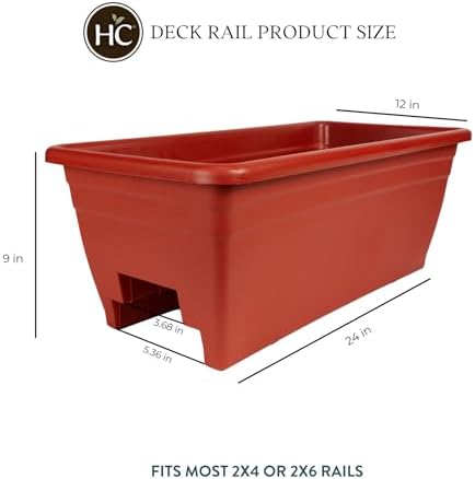 The HC Companies 24 Inch Deck Rail Box Planter Lightweight Outdoor Plastic Plant Pot for Herbs and Flowers, White